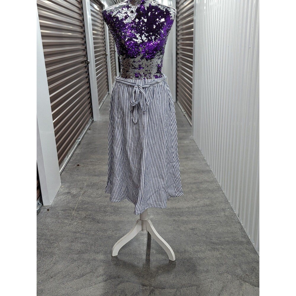 Talbots Nautical A-Line Blue & White Striped Belted Skirt w/ Pockets‎ Sz MP NEW